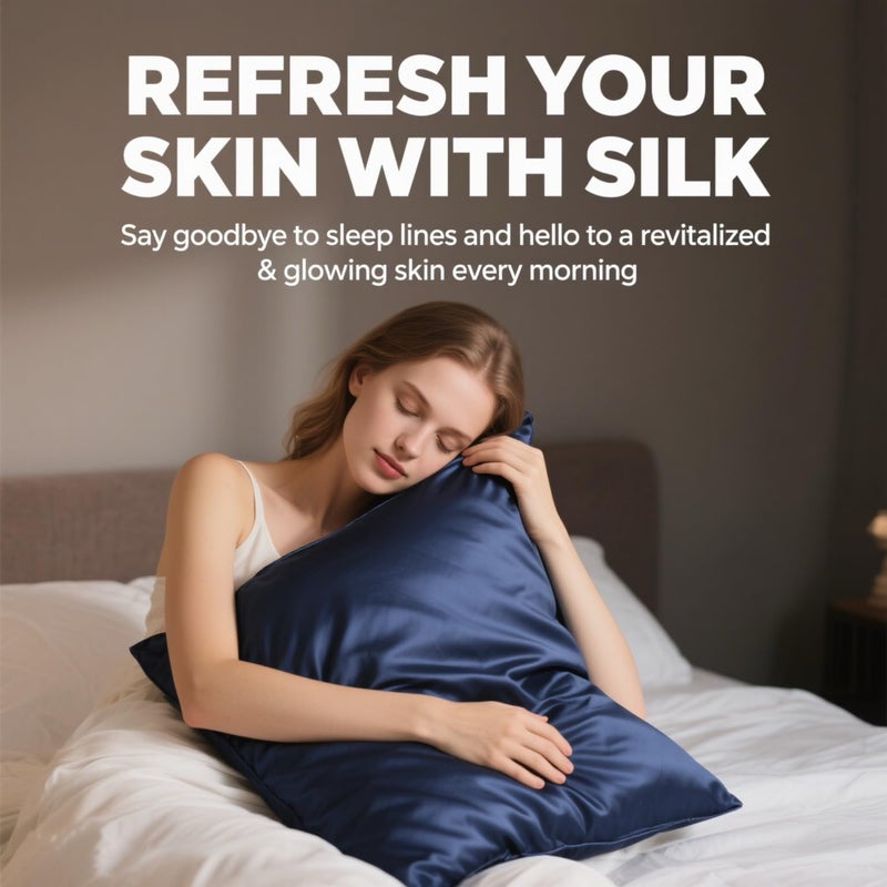 Ravmix Silk Pillow Cases with Zipper, 21momme Mulberry Silk Pillowcase for Hair Skin Health, Soft Smooth Breathable Cool Pillow Cover for Beauty Sleep with Gift Box 1PC(Queen 20"x30", Navy Blue) - Image 2